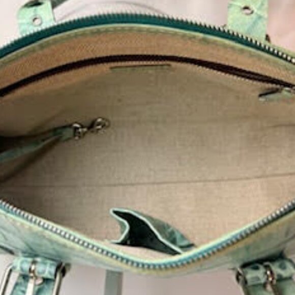 Vintage Dooney & Bourke Mint Green Croc Embossed Leather Satchel Structured Tote - Picture 6 of 14